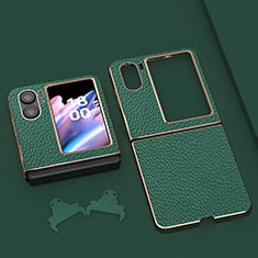 Custodia Lusso Pelle e Plastica Opaca Cover BH14 per Oppo Find N2 Flip 5G Verde