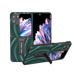 Custodia Lusso Pelle e Plastica Opaca Cover BH15 per Oppo Find N2 Flip 5G Verde