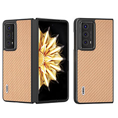 Custodia Lusso Pelle e Plastica Opaca Cover BH7 per Huawei Honor Magic V2 5G Oro