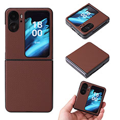 Custodia Lusso Pelle e Plastica Opaca Cover BY1 per Oppo Find N2 Flip 5G Marrone