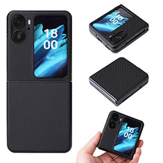 Custodia Lusso Pelle e Plastica Opaca Cover BY1 per Oppo Find N2 Flip 5G Nero