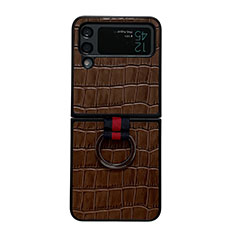 Custodia Lusso Pelle e Plastica Opaca Cover C06 per Samsung Galaxy Z Flip4 5G Marrone