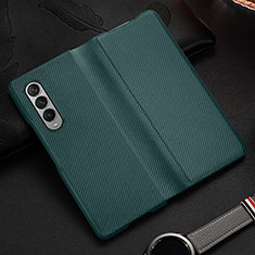 Custodia Lusso Pelle e Plastica Opaca Cover L01 per Samsung Galaxy Z Fold3 5G Verde