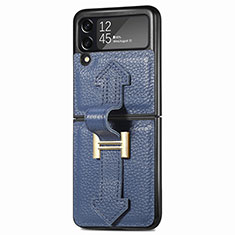 Custodia Lusso Pelle e Plastica Opaca Cover L05 per Samsung Galaxy Z Flip3 5G Blu