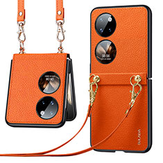 Custodia Lusso Pelle e Plastica Opaca Cover LD5 per Huawei P60 Pocket Arancione