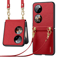 Custodia Lusso Pelle e Plastica Opaca Cover LD5 per Huawei P60 Pocket Rosso