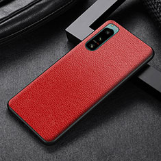 Custodia Lusso Pelle e Plastica Opaca Cover per Sony Xperia 5 II Rosso