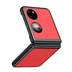 Custodia Lusso Pelle e Plastica Opaca Cover QH2 per Huawei P50 Pocket Rosso