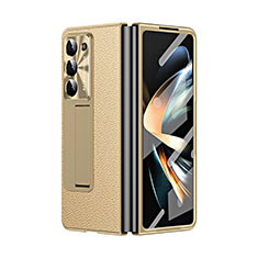 Custodia Lusso Pelle e Plastica Opaca Cover ZL2 per Samsung Galaxy Z Fold5 5G Oro