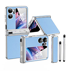 Custodia Lusso Pelle e Plastica Opaca Cover ZL4 per Oppo Find N2 Flip 5G Argento e Blu