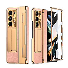 Custodia Lusso Pelle e Plastica Opaca Cover ZL4 per Samsung Galaxy Z Fold5 5G Oro Rosa