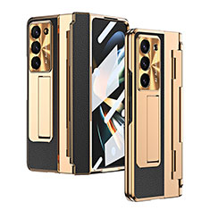 Custodia Lusso Pelle e Plastica Opaca Cover ZL5 per Samsung Galaxy Z Fold5 5G Oro e Nero