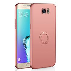 Custodia Plastica Rigida Cover Opaca con Anello Supporto A01 per Samsung Galaxy S6 Edge SM-G925 Oro Rosa