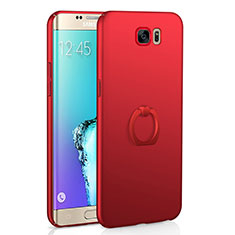 Custodia Plastica Rigida Cover Opaca con Anello Supporto A01 per Samsung Galaxy S6 Edge SM-G925 Rosso