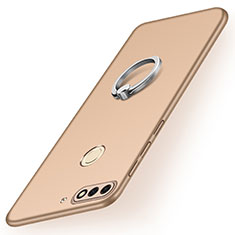 Custodia Plastica Rigida Cover Opaca con Anello Supporto A02 per Huawei Y7 (2018) Oro