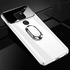 Custodia Plastica Rigida Cover Opaca con Magnetico Anello Supporto P01 per Huawei Mate 20 X 5G Bianco