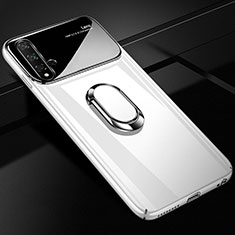 Custodia Plastica Rigida Cover Opaca con Magnetico Anello Supporto P01 per Huawei Nova 5 Bianco