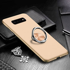 Custodia Plastica Rigida Cover Opaca con Magnetico Anello Supporto P01 per Samsung Galaxy S10 Oro