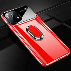 Custodia Plastica Rigida Cover Opaca con Magnetico Anello Supporto P01 per Xiaomi Mi 11 5G Rosso