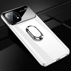 Custodia Plastica Rigida Cover Opaca con Magnetico Anello Supporto P01 per Xiaomi Mi 11 Lite 5G NE Bianco