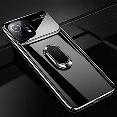 Custodia Plastica Rigida Cover Opaca con Magnetico Anello Supporto P01 per Xiaomi Mi 11 Lite 5G NE Nero