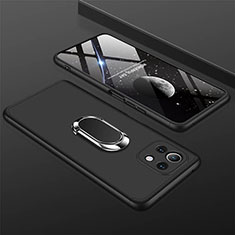 Custodia Plastica Rigida Cover Opaca con Magnetico Anello Supporto P02 per Xiaomi Mi 11 5G Nero