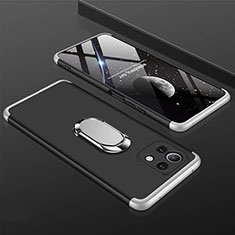 Custodia Plastica Rigida Cover Opaca con Magnetico Anello Supporto P02 per Xiaomi Mi 11 Lite 5G NE Argento e Nero