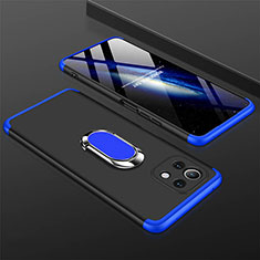 Custodia Plastica Rigida Cover Opaca con Magnetico Anello Supporto P02 per Xiaomi Mi 11 Lite 5G NE Blu e Nero
