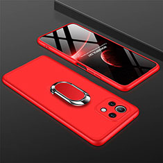 Custodia Plastica Rigida Cover Opaca con Magnetico Anello Supporto P02 per Xiaomi Mi 11 Lite 5G Rosso