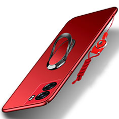 Custodia Plastica Rigida Cover Opaca con Magnetico Anello Supporto per Oppo K10 5G India Rosso