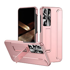 Custodia Plastica Rigida Cover Opaca con Supporto ZL2 per Samsung Galaxy S25 Ultra 5G Oro Rosa