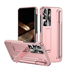 Custodia Plastica Rigida Cover Opaca con Supporto ZL3 per Samsung Galaxy S25 Ultra 5G Oro Rosa