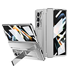 Custodia Plastica Rigida Cover Opaca con Supporto ZL7 per Samsung Galaxy Z Fold5 5G Argento