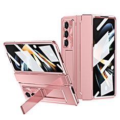 Custodia Plastica Rigida Cover Opaca con Supporto ZL7 per Samsung Galaxy Z Fold5 5G Oro Rosa