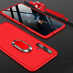 Custodia Plastica Rigida Cover Opaca Fronte e Retro 360 Gradi con Anello Supporto per Huawei Honor 20S Rosso