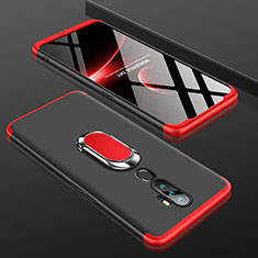 Custodia Plastica Rigida Cover Opaca Fronte e Retro 360 Gradi con Anello Supporto per Oppo A5 (2020) Rosso e Nero