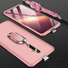 Custodia Plastica Rigida Cover Opaca Fronte e Retro 360 Gradi con Anello Supporto per Oppo Reno2 Z Oro Rosa