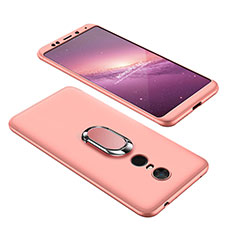 Custodia Plastica Rigida Cover Opaca Fronte e Retro 360 Gradi con Anello Supporto per Xiaomi Redmi 5 Plus Oro Rosa