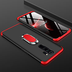 Custodia Plastica Rigida Cover Opaca Fronte e Retro 360 Gradi con Anello Supporto per Xiaomi Redmi Note 8 Pro Rosso e Nero