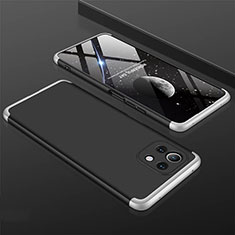 Custodia Plastica Rigida Cover Opaca Fronte e Retro 360 Gradi P01 per Xiaomi Mi 11 Lite 5G Argento e Nero
