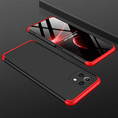Custodia Plastica Rigida Cover Opaca Fronte e Retro 360 Gradi P01 per Xiaomi Mi 11 Lite 5G Rosso e Nero