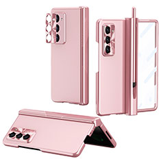 Custodia Plastica Rigida Cover Opaca Fronte e Retro 360 Gradi Z02L per Samsung Galaxy Z Fold5 5G Oro Rosa