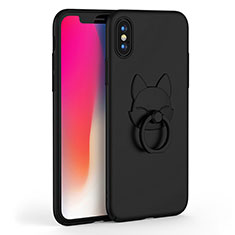 Custodia Plastica Rigida Opaca con Anello Supporto C01 per Apple iPhone Xs Nero