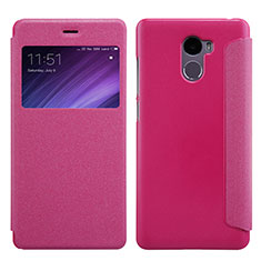 Custodia Portafoglio In Pelle con Stand per Xiaomi Redmi 4 Standard Edition Rosa Caldo