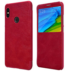 Custodia Portafoglio In Pelle con Stand per Xiaomi Redmi Note 5 AI Dual Camera Rosso