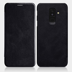 Custodia Portafoglio In Pelle con Supporto L01 per Samsung Galaxy A6 Plus (2018) Nero
