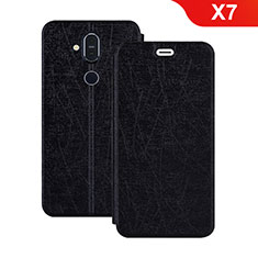 Custodia Portafoglio In Pelle con Supporto L02 per Nokia X7 Nero