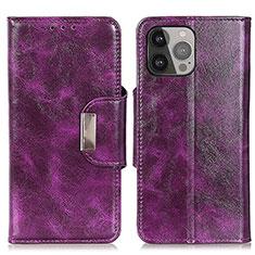 Custodia Portafoglio In Pelle Cover con Supporto A01 per Apple iPhone 15 Pro Max Viola