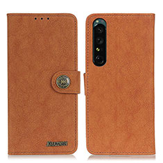 Custodia Portafoglio In Pelle Cover con Supporto A01D per Sony Xperia 1 V Marrone