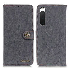 Custodia Portafoglio In Pelle Cover con Supporto A01D per Sony Xperia 10 V Nero